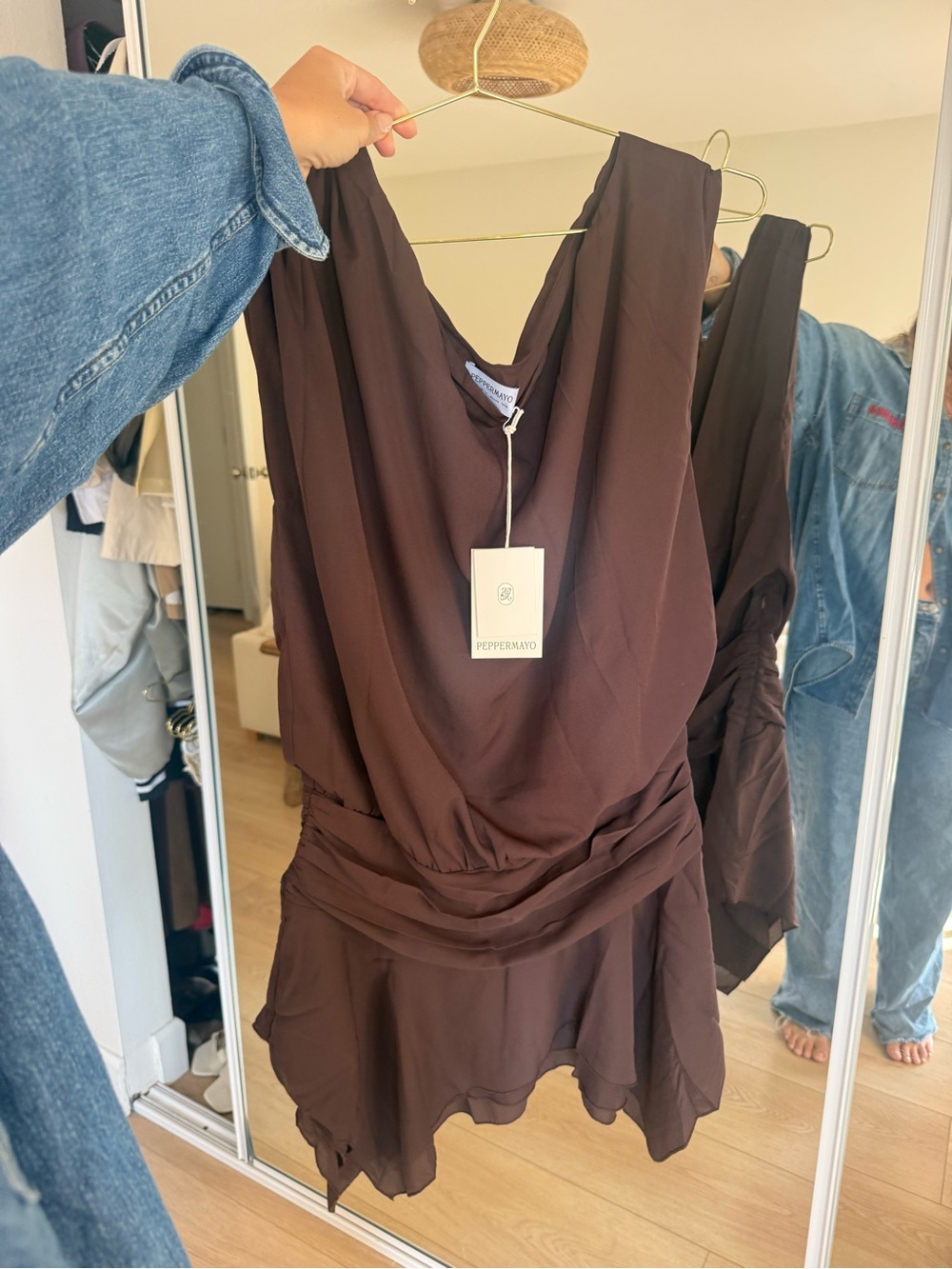 Peppermayo Dark Brown Draped V-Neck Sleeveless Camisole